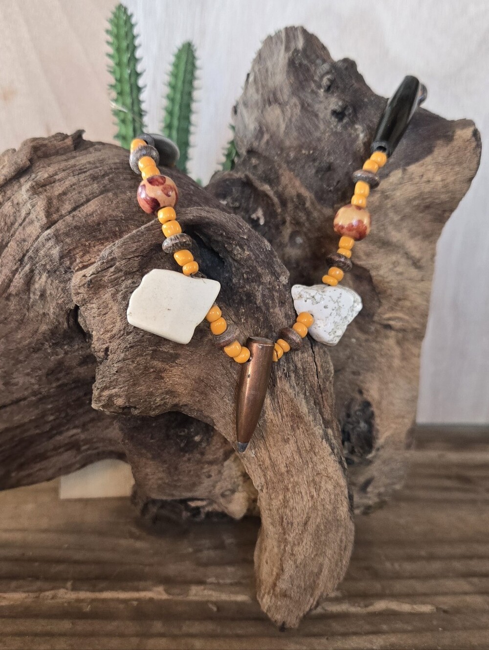 Boho Bullet Necklace Orange Beaded Statement Necklace